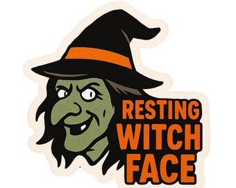 Resting Witch Face - Aesthetic Vinyl Sticker – Waterproof Quote Decal Sticker for Laptop, Water Bottle, Car, Phone, Scrapbook