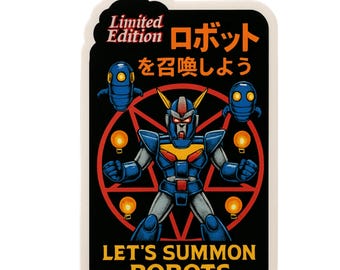 Let's Summon Robots - Aesthetic Vinyl Sticker – Waterproof Quote Decal Sticker for Laptop, Water Bottle, Car, Phone, Scrapbook