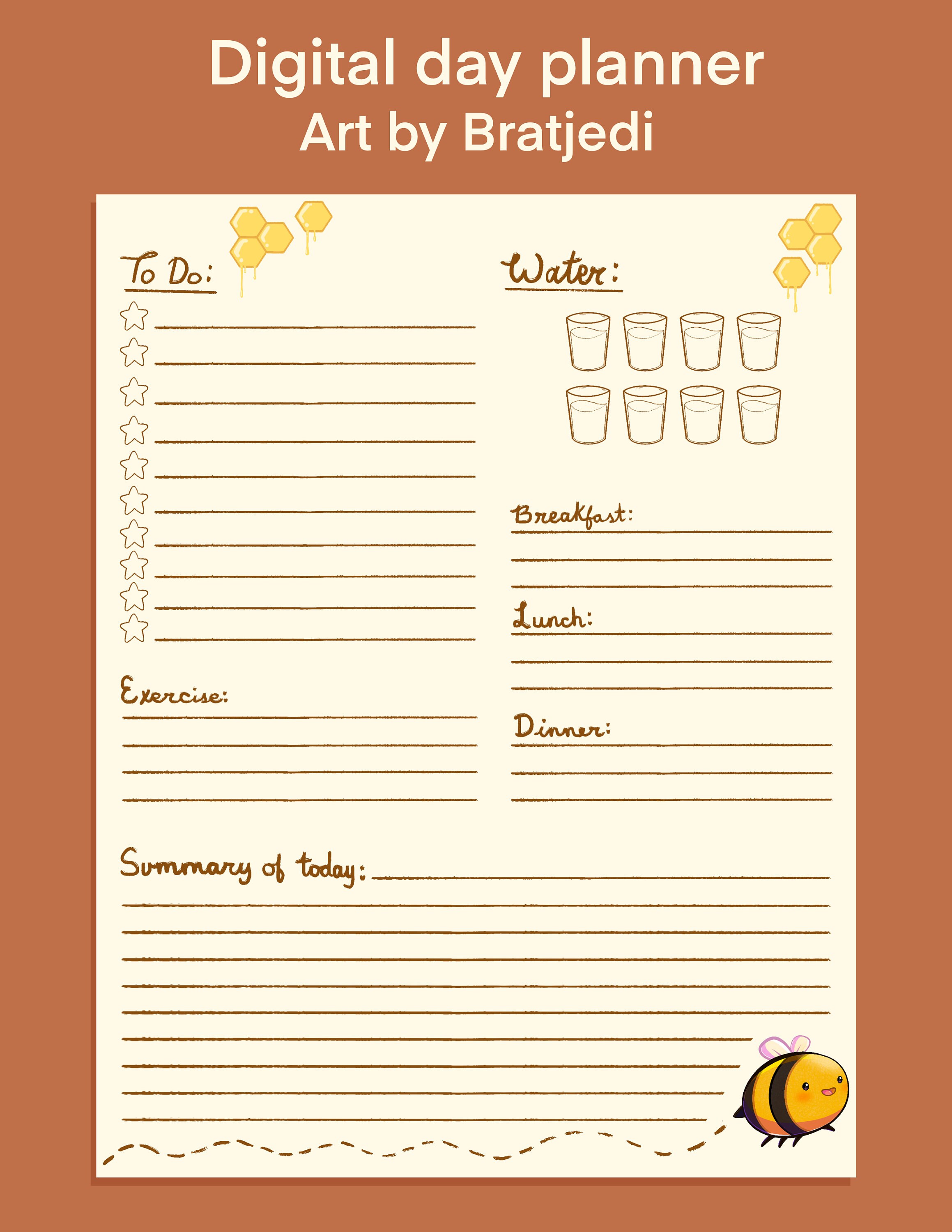 Bee Daily Planner Digital Journal Page - Etsy