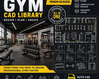 Gym CAD Blocks Library – Fitness Equipment, Layouts, Machines (Digital Download)