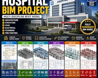 Progetto completo di ospedale in Revit BIM / Architettura + Struttura + Impianti meccanici, elettrici e idraulici + Antincendio