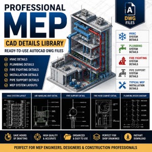 MEP CAD 詳細ライブラリ – HVAC、配管サポート AutoCAD 図面