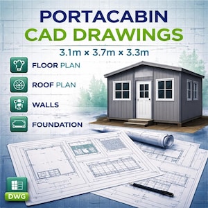 Portacabin CAD-Zeichnungen – 3.1x3.7x3.3 m | Boden, Dach, Wände & Fundament (keine Berechnungen)