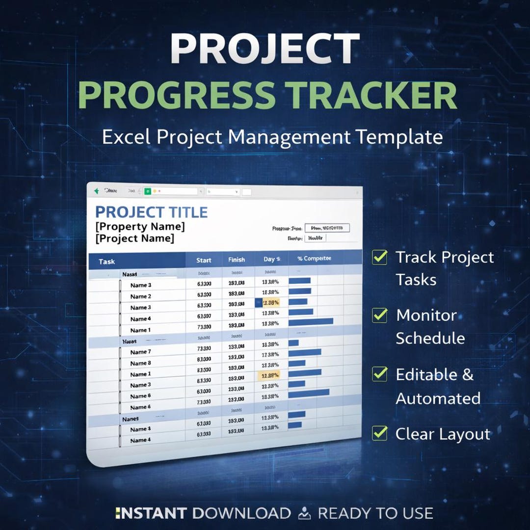 Project Progress Tracker Excel Template | Task Management & Completion ...