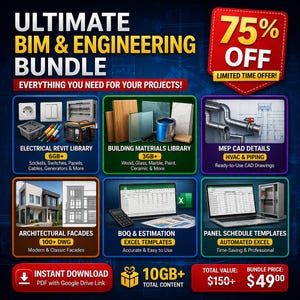 Ultimatives BIM-Bundle | Revit + Autocad + Excel-Vorlagen | Elektrik, Materialien, MEP, Fassaden (10GB+)