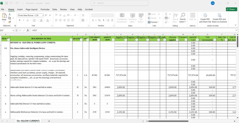 Low Current Systems Cost Calculation Bundle – Excel Templates (digital ...