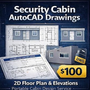 Planos de casetas de seguridad en AutoCAD / Planos de planta y alzados en 2D / Servicio de diseño de casetas portátiles