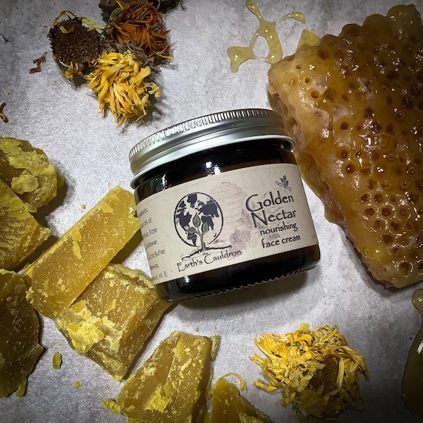 Golden Nectar ~ Nourishing Face Cream ~ Small Batch, Palm Oil Free, Plastic Free, All Natural Handmade Skin Care