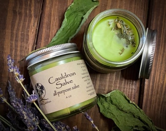 Cauldron Salve ~ 4 oz Natural Herbal All Purpose Salve ~ Small Batch, Palm Oil Free, Plastic Free, All Natural Handmade Balm