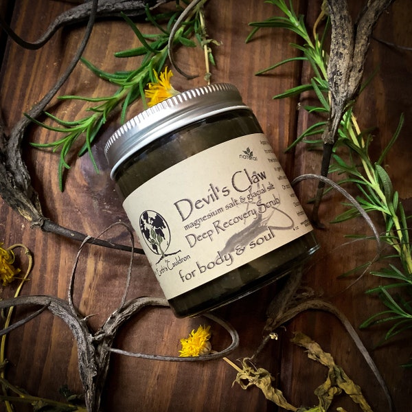 Devils Claw  Magnesium Salt & Glacial Silt Deep Recovery Scrub For Body and Soul ~ Small Batch, Palm Oil Free, Plastic Free Natural Handmade