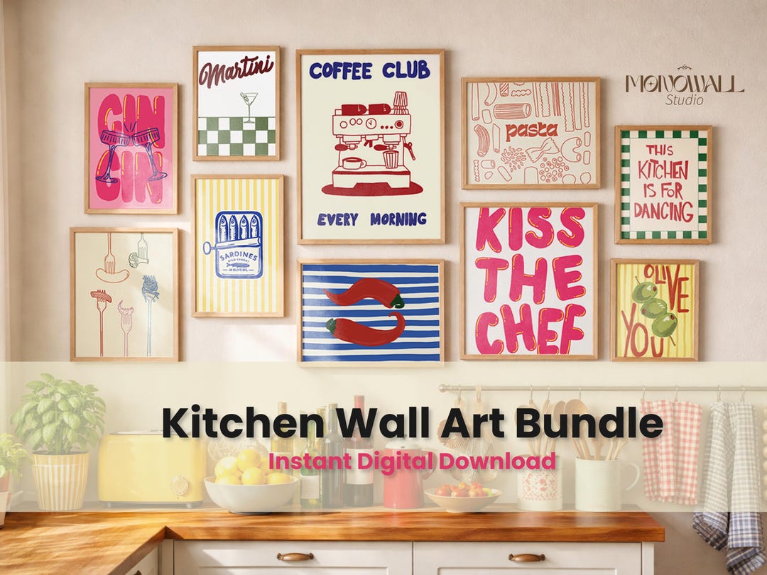 100+ kitchen art prints bundle, food & drink wall... Playful Kitchen Art Prints, Food & Drink Illustrations (digital ...