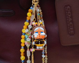 Llavero PopMart hecho a mano: dije chapado en oro de 18 quilates con piedras preciosas