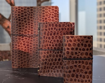 Diario de piel de cocodrilo marrón, triple pliegue, tamaño A4, A5, A6, hecho a mano, de corte crudo, recargable, de lujo, BR Trio 01