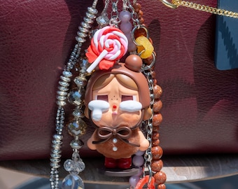 Llavero de hematita y piedra ahumada hecho a mano: dije de osito de peluche en plata oscura