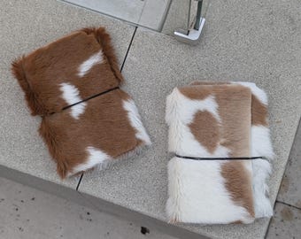 Diario tríptico de piel de becerro marrón y blanco, tamaño A6, ojales dorados, borde sin rematar, hecho a mano - BRWN01A6