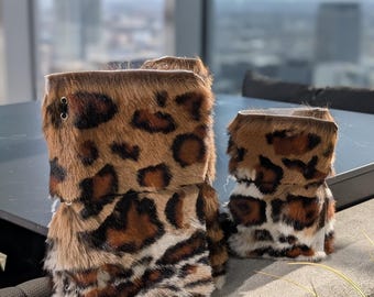 Diario tríptico de piel de becerro con estampado de leopardo, tamaño A5/A6, con ojales plateados, rellenable, LPCH01 A5A6