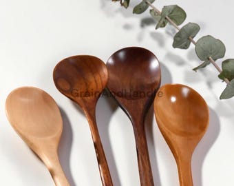 Cucharas largas de madera coreanas, varillas para remover café de madera natural, cuchara redonda para postre con mango largo, juego de utensilios de cocina rústicos con cuchara para sopa.
