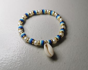 Bracelet de perles coquillages océan | Bracelet à breloques plage bleu
