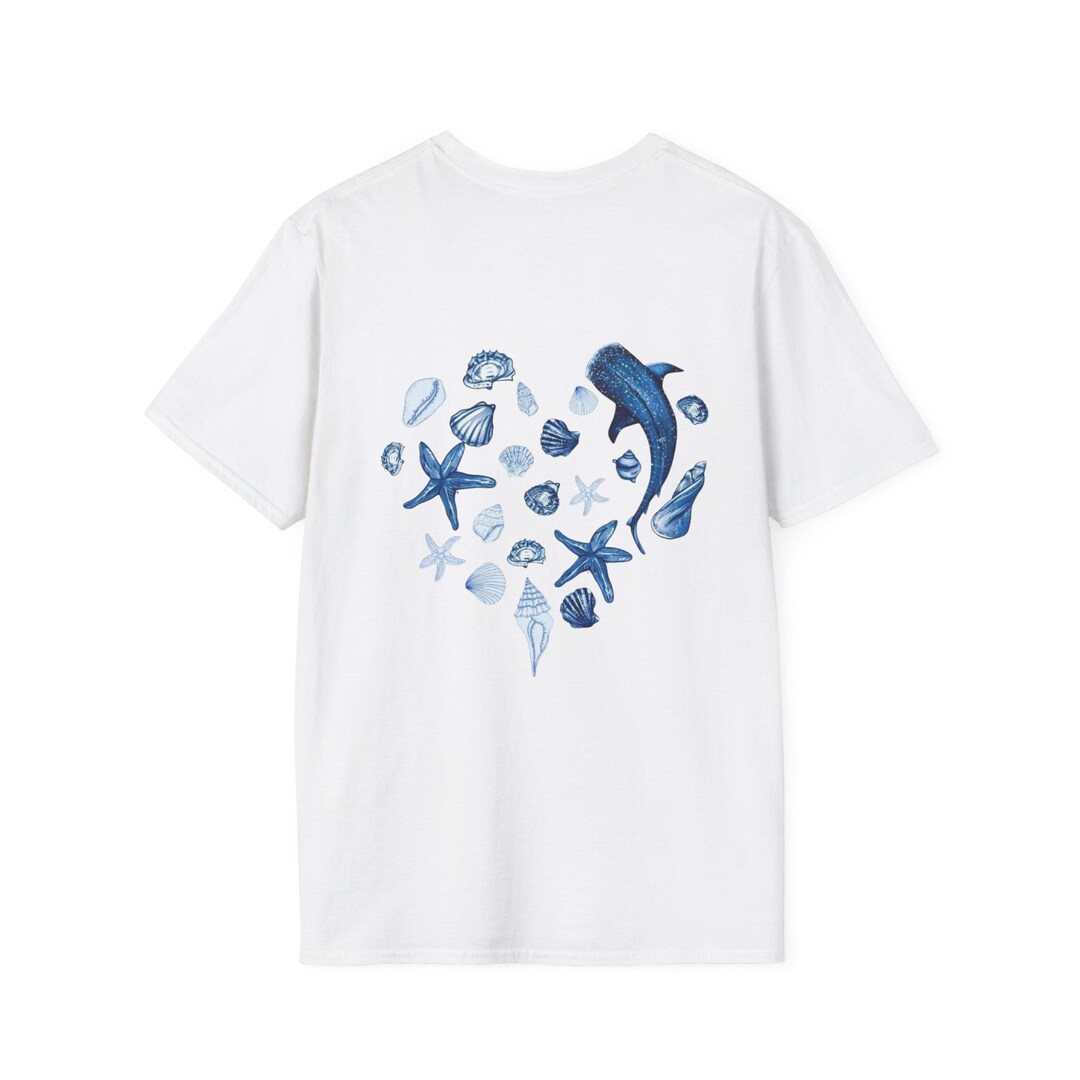 Blue Seashells Starfish Turtle T-shirt | Nautical Whale Heart Back ...