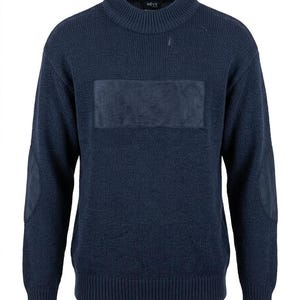 Jersey de punto azul de cuello alto con coderas de la marca Vintage Rêve Jeans, talla L para hombre.