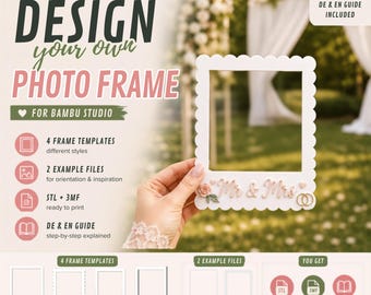 Photo frame STL for Bambu Studio | 4 blanks + Quick Guide DE/EN | 3MF Add-on for custom 3D printing designs