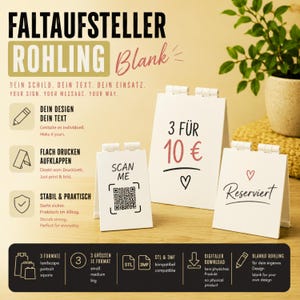Faltaufsteller Rohling STL, Foldable Blank Sign, Editable Mini Floor Sign, 3D Print File, Bambu 3MF