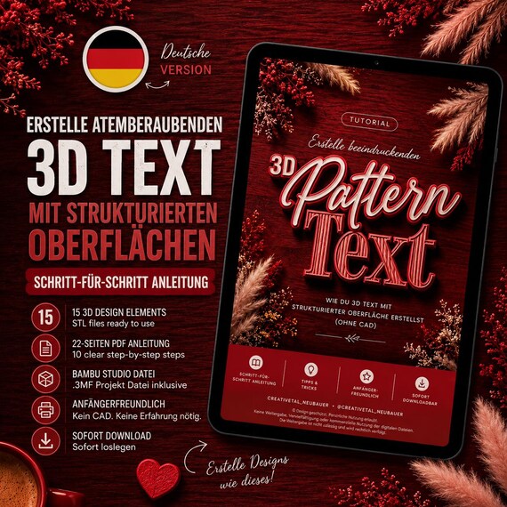 Oberflächen 3D Druck Anleitung | Pattern Mehrfarbig ohne CAD | SVG + PDF Baukasten | Bambu Studio