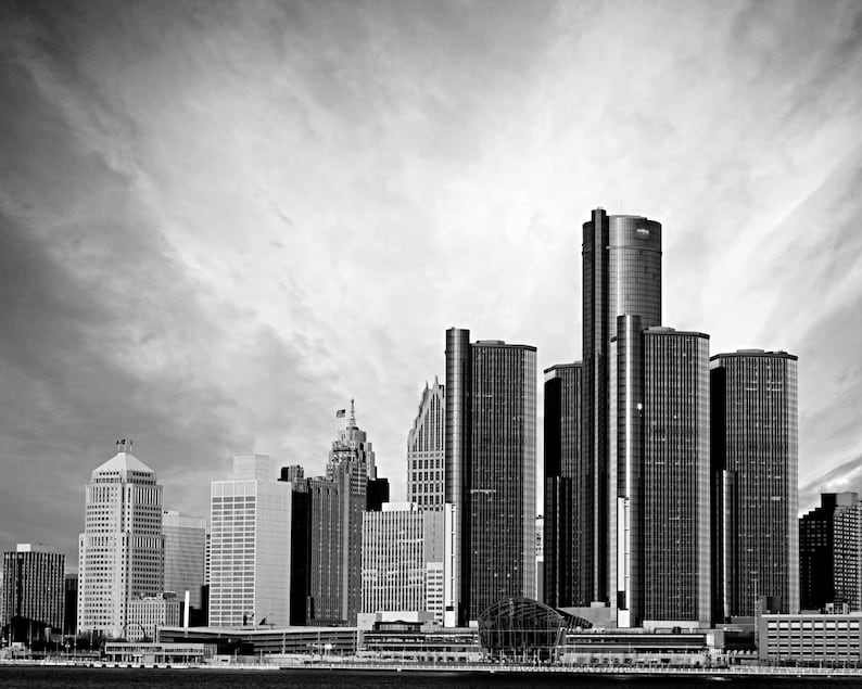 Detroit Photography Detroit Black and White Skyline | Etsy
