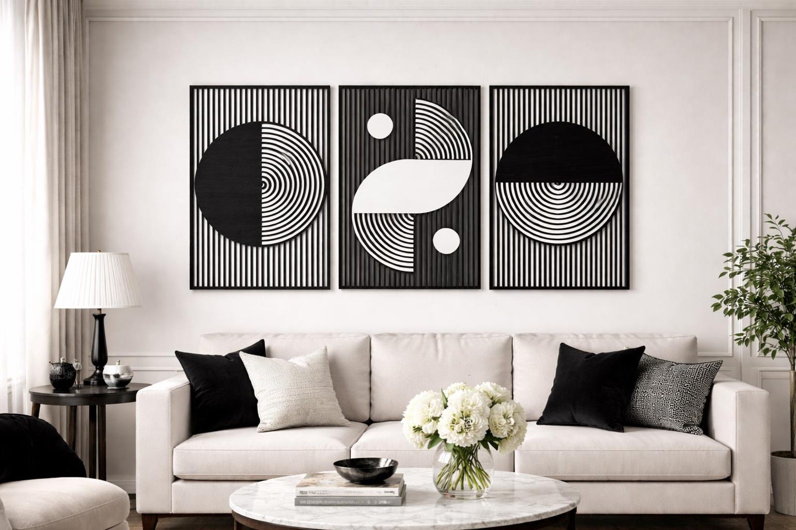 Mid Century Modern Geometric Wood Wall Art – 3 Panel Triptych Decor - Etsy