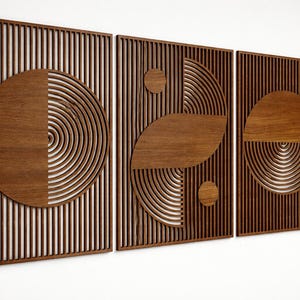 Mid Century Modern Geometric Wood Wall Art – 3 Panel Triptych Decor - Etsy
