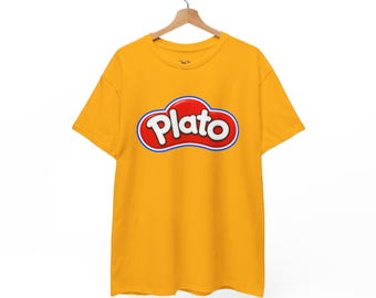 Plato Branded Dough for Philosophers T-Shirt | Yellow Graphic Tee, Retro Badge Design