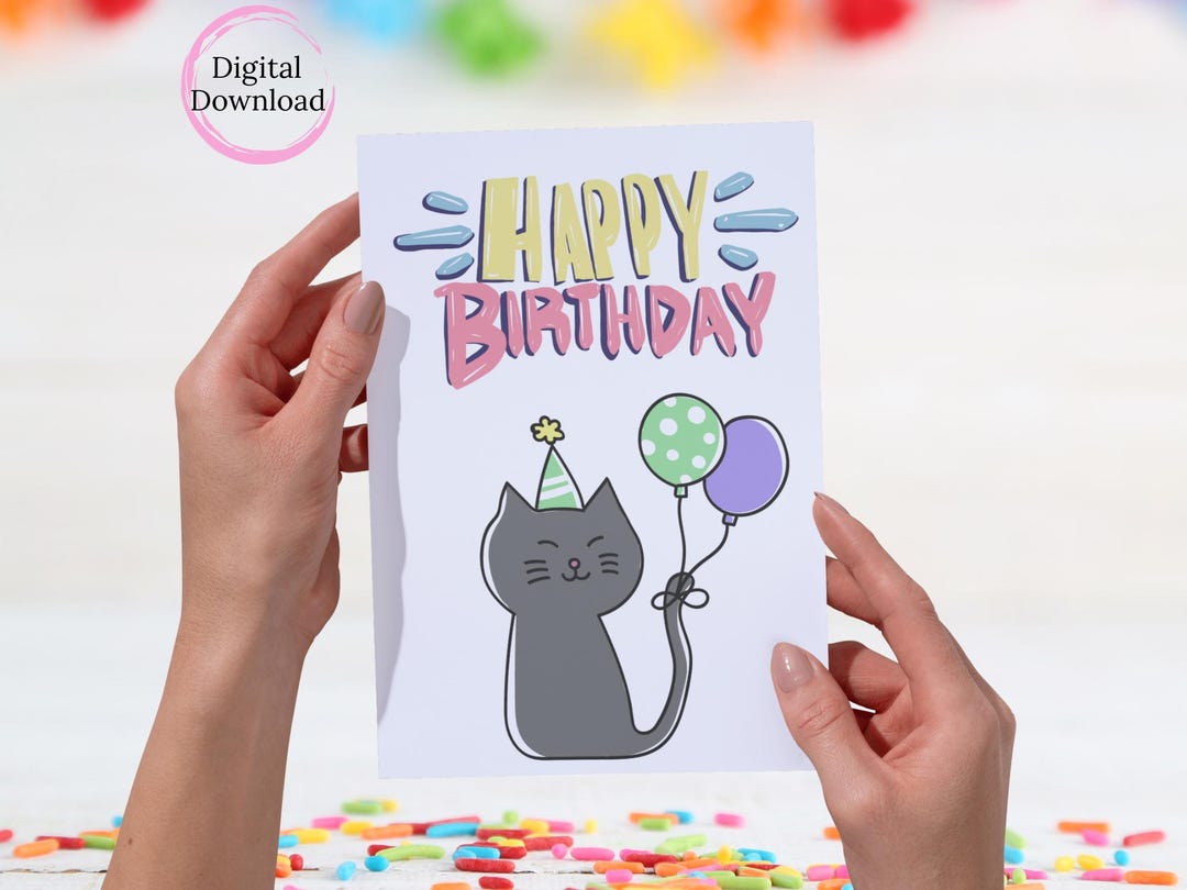 Cat Birthday Card, Printable Folded Greeting Card (digital Download - Etsy