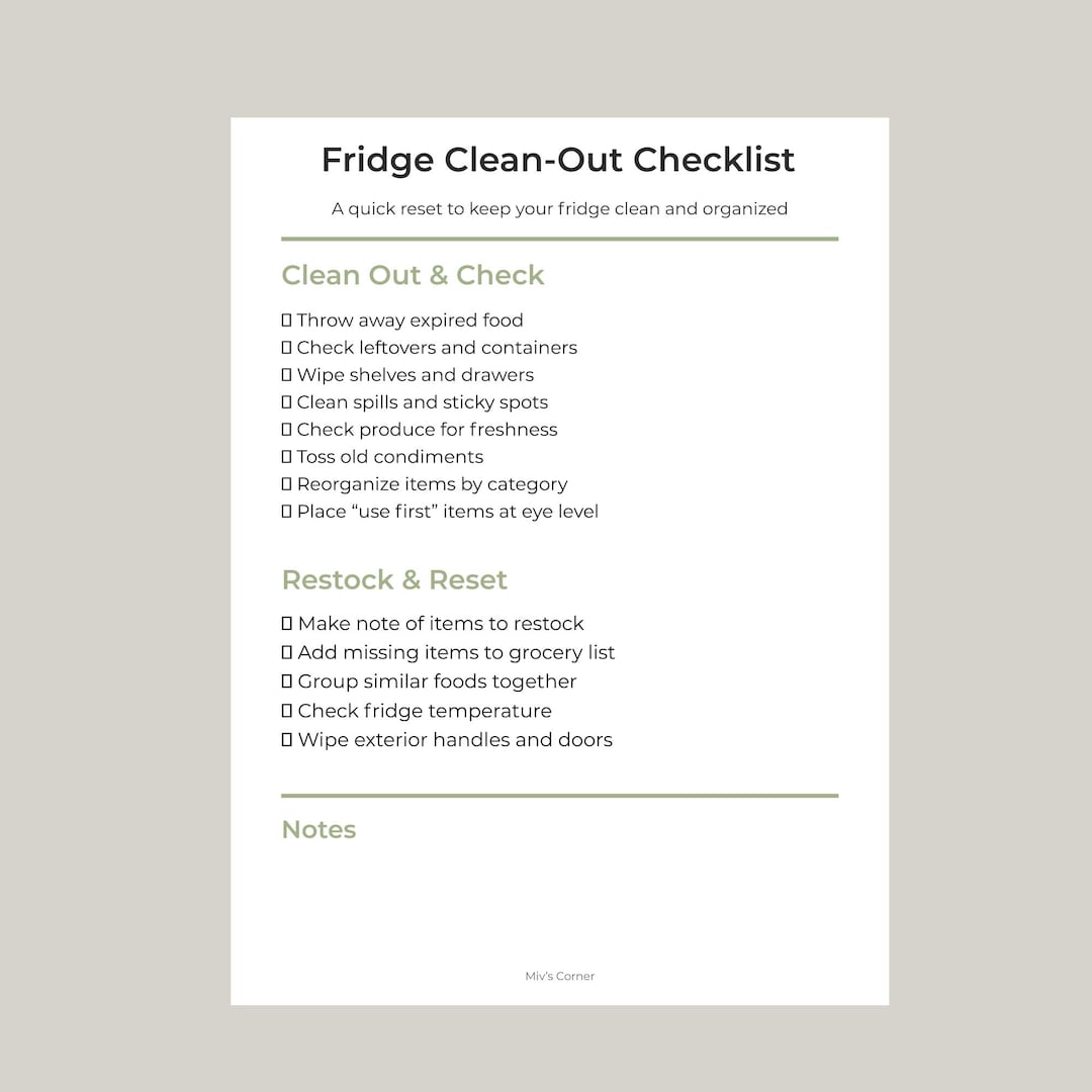 Fridge Checklist Appendix Fridge Clean Out Checklist Printable | Refrigerator Organization ...