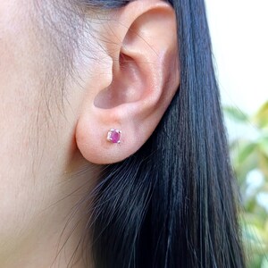 Natural Ruby Silver Stud Earrings - Dainty Everyday Jewelry – July Birthstone Gift