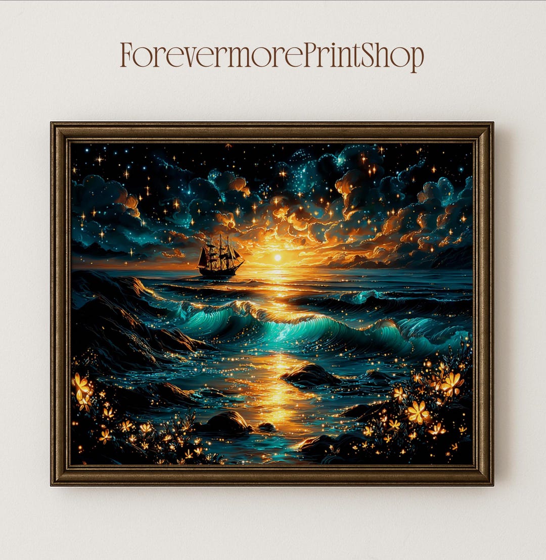 Magical Ocean Painting Digital Download Printable Wall Art Mystical Sea ...