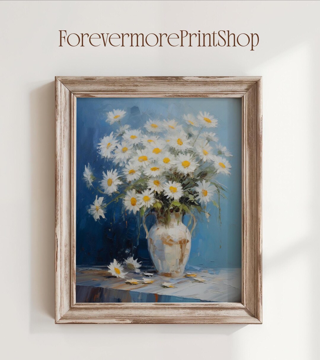 Daisy Vase Oil Painting Printable Wall Art Floral Still Life Vintage ...