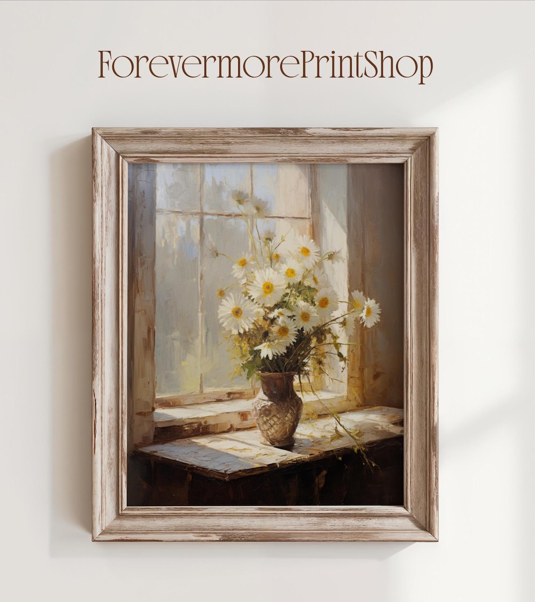 Daisy Vase Oil Painting Printable Wall Art Floral Still Life Vintage ...