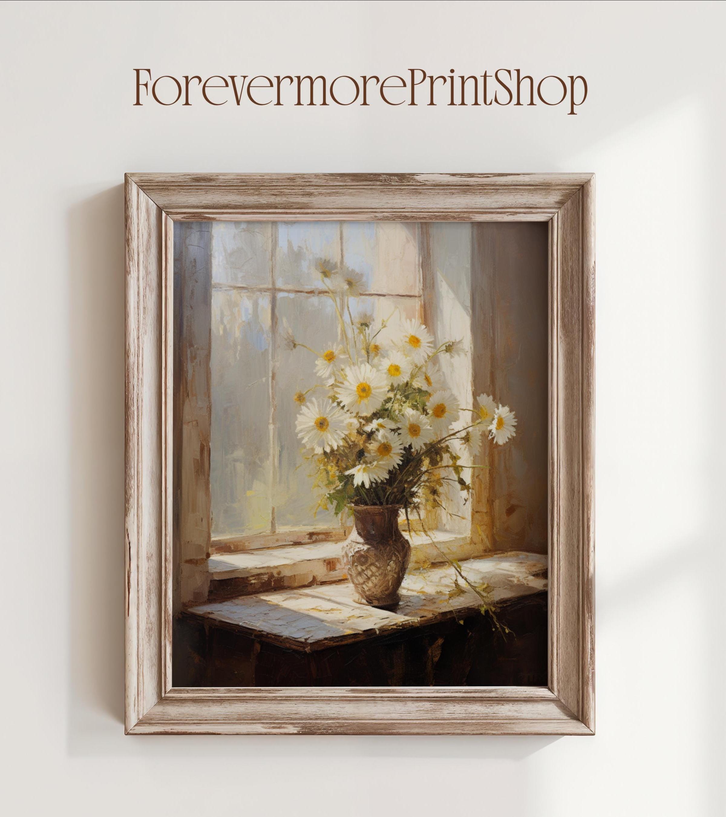 Daisy Vase Oil Painting Printable Wall Art Floral Still Life Vintage ...