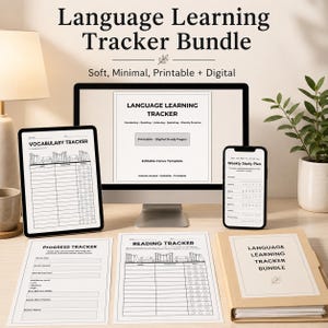 Language Learning Tracker, Vocabulary, Reading, Weekly Study Planner (Digital Download)