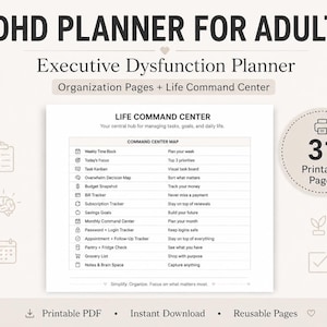 ADHD Planner, Printable Brain Dump, Executive Dysfunction Tool, ADHD Organization Pages