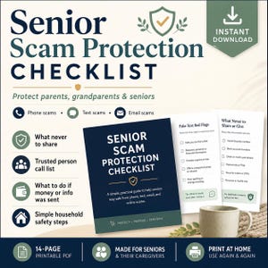 Scam Protection, Email text Checklist for Seniors | Fraud Protection Safety Guide Printable PDF