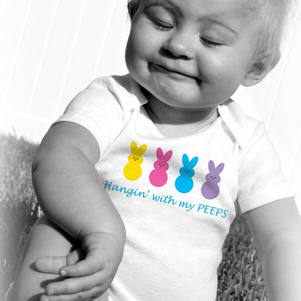 HANGIN' with MY PEEPS Baby Bodysuits, Tot Tees, Infant, Newborn, Toddler, Humor, Funny, Easter, Candy, Marshmellow, Holiday