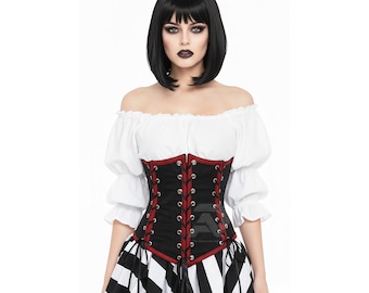 Gorset w stylu steampunk gotyckim pirata – czerwono-czarny gorset pod biustem