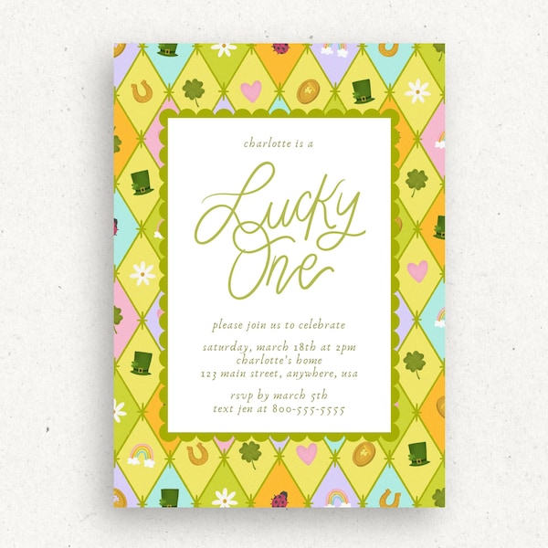 Lucky One Birthday Invitation St. Patrick's Day Party Invite Editable Canva Template Instant Download