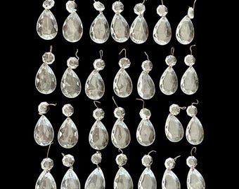 Vintage Faceted Teardrop Chandelier Prisms with Octagon Top Bead- Lot of 28!