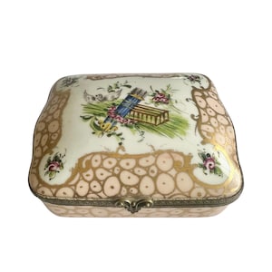 Limoges Porcelain Trinket Box with Hinged Metal Rim