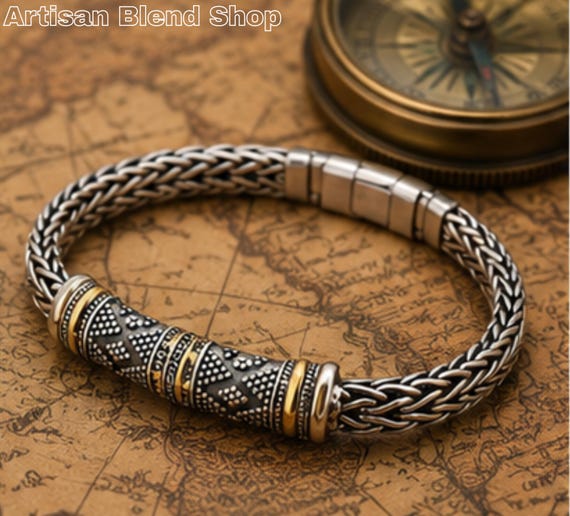 Vintage Viking Bracelet for Men, Stainless Steel Braided Chain Bracelet, Gothic Punk Jewelry, Handmade Style Bangle, Retro Masculine Gift
