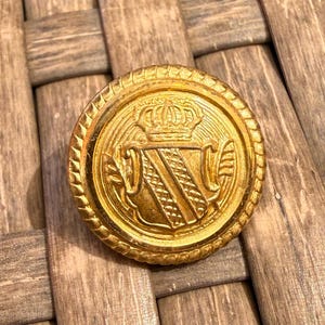 Vintage Gold Tone Crest Button 1980s Heraldic Crown Shield Military Style Sewing Replacement Shank