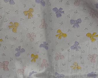 Tissu en coton imprimé noeuds pastel vintage des années 1980 - 3 mètres - voile héritage pour chambre d'enfant
