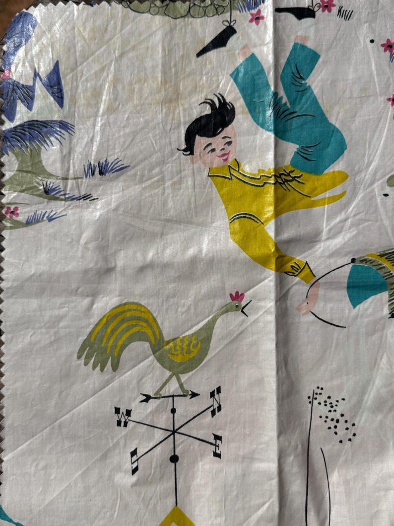 Vintage 1950s Mother Goose Nursery Vinyl Tablecloth - 21
